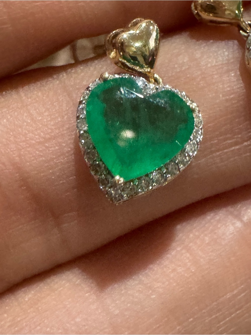 Certified Natural Emerald & Diamond Heart Earrings 14K YG | 2.56 CT Emeralds - Picture 7 of 16